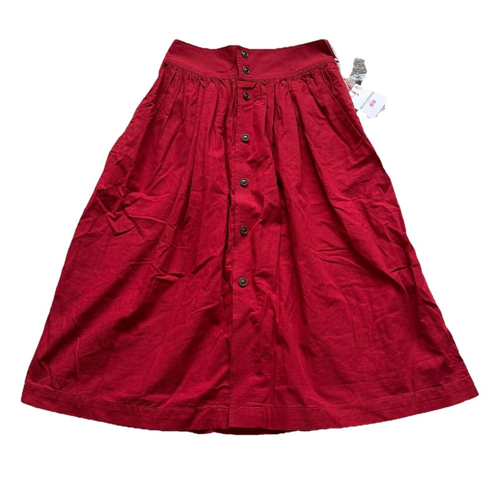 Ines De La Fressange x Uniqlo Red Button Front Midi Skirt Size 4 NWT